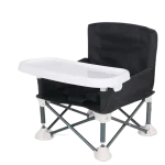 Chaise haute bébé portable compacte pliable avec ceinture de sécurité 3 points design moderne tissu noir plateau amovible blanc idéale pour voyage camping piquenique intérieur extérieur