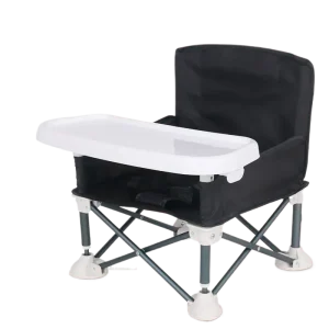 Chaise haute bébé portable compacte pliable avec ceinture de sécurité 3 points design moderne tissu noir plateau amovible blanc idéale pour voyage camping piquenique intérieur extérieur Chaise haute bébé portable compacte pliable avec ceinture de sécurité 3 points design moderne tissu noir plateau amovible blanc idéale pour voyage camping piquenique intérieur extérieur