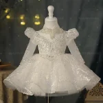 Robe de Demoiselle d&rsquo;Honneur pour Bébé Fille Robe de Princesse pour Occasions Spéciales Robe de Cérémonie en Polyester Classique avec Dentelle et Appliques