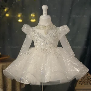 Robe de Demoiselle d&rsquo;Honneur pour Bébé Fille Robe de Princesse pour Occasions Spéciales Robe de Cérémonie en Polyester Classique avec Dentelle et Appliques