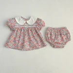 Ensemble vêtements été nouveauné fille sans manches coton brodé bodysuit  pantalon style floral romantique