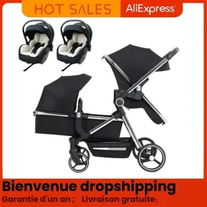 Poussette double jumeaux newborn haute qualité matériels storage portable sécurité 03 ans facile à utiliser durable légère versatile