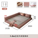 Lit plateau queen size luxe réglable tête de lit moderne design scandinave rose pâle avec matelas gris motifs quadrillés