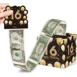 Boîtecadeau anniversaire 16 ans nervure d&rsquo;argent tirette argent pince billets noire décoration gâteau surprise cadeau original 1 set