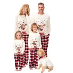 Ensembles de pyjamas assortis pour la famille de Noël, haut de dessin animé, coton imbibé, parent-enfant, mère, fille, père, fils, tenues FjOutfits – White