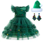Robe de Noël festive pour filles vert manches courtes nœud robe de princesse accessoires inclus cadeau de Noël robe elfe père Noël vert enfants 713 ans