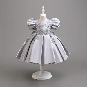 Robe de mariée à fleurs pour filles robe de soirée en satin à manches bouffantes 310 ans fête diplôme style floral coton polyester Guangdong été enfants Robe de mariée à fleurs pour filles robe de soirée en satin à manches bouffantes 310 ans fête diplôme style floral coton polyester Guangdong été enfants
