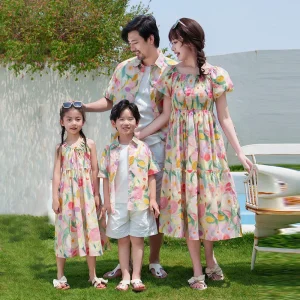 Tenue de famille parentenfant robe florale en coton pour maman papa bébé garçon fille