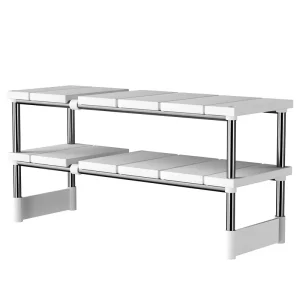 Organisateur de rangement multiniveaux étagère cuisine salle bain design moderne rangement compact sans vis blanc inoxydable