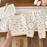 Ensemble de vêtements pour bébé garçon fille printemps 2 pièces sweatshirt à capuche pantalon coton doux motifs colorés 01 an unisex confortable style décontracté