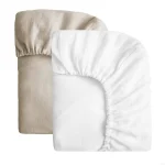 Ensemble feuille lit berceau en coton moulé  2 pièces  Draphousse bébé  Coton 100%  Élastique contour  Design moderne  Blanc et beige