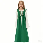Costume princesse médiévale enfants filles robe Vintage Renaissance manches évasées fete carnaval halloween vert