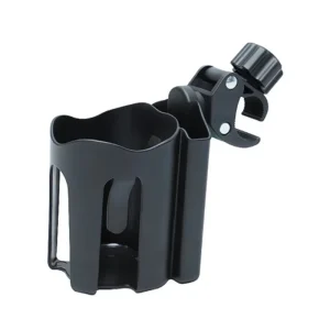 Support universel pour bouteille d&rsquo;eau sur poussette bébé fixation réglable design moderne durable plastique noir sécurité et confort