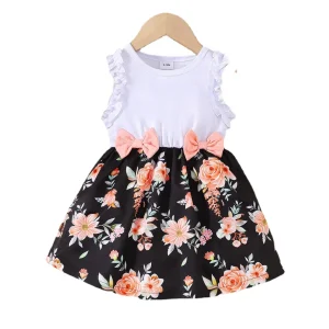 Robe d’été pour bébé fille style floral sans manches nœuds satin matériau doux qualité supérieure usage quotidien et occasionnelle 03 ans Robe d’été pour bébé fille style floral sans manches nœuds satin matériau doux qualité supérieure usage quotidien et occasionnelle 03 ans
