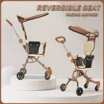 Poussette pliable bébé siège réversible design moderne marron tissu doux roues suspension poches pratiques portage facile promenades urbaines