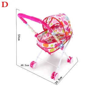 Poussette poupée bébé portable pliable en plastique tissu Oxford rose pois enfants simulation jouet cadeau fille 3 ans