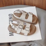 Sandales Été Confortables pour Femme Design Moderne Aération Sécurité Style Décontracté Taille Standard Matériau Synthétique Blanc avec Accents Beige