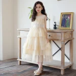 Robe de princesse pour filles, gilet d&rsquo;été en maille sans manches, à plusieurs niveaux, robe de plage, de vacances, vêtements pour enfants et adolescents de 10 à 12 et 13 ans, 2025