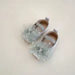 Chaussures bébé princesse tissu perlé cérémonie ballerines filles satin nœud tulle perles occasion spéciale 13 ans grise