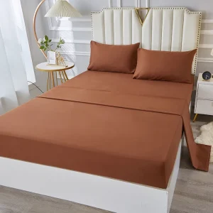 Parure de lit bébé 3 pièces imperméable et respirante drap plat drap housse taies oreiller style simple couleur marron