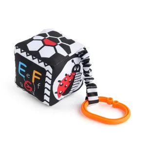 Cube d&rsquo;activités bébé en tissu jouet éducatif Montessori stimulation sensorielle portable 03 ans design coloré motifs graphiques anneau détachable idéal pour voyages