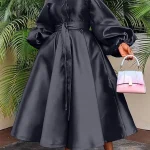 Robe longue vintage en satin pour femme manches à lanterne élégante anniversaire printemps satin doux style Aline détails en dentelle polyester Fujian chinois