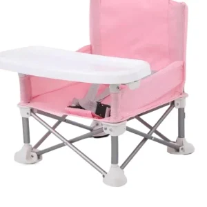 Chaise haute pliable et portable pour bébé avec ceinture de sécurité intérieur et extérieur voyages plage et piqueniques rose