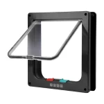 Porte à rabat pour animaux de compagnie ABS transparente serrure sécurisée 4 voies design moderne Usage chat chien Noir et transparent