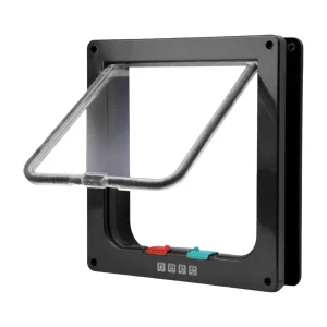 Porte à rabat pour animaux de compagnie ABS transparente serrure sécurisée 4 voies design moderne Usage chat chien Noir et transparent