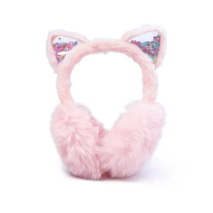 Cacheoreilles doux en tissu pelucheux pour enfants oreilles chat sequins accessoire hiver bébé fille garçon style mode éveil réconfort