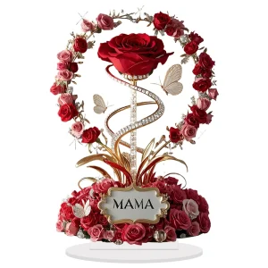 Ornement acrylique 2D Rose maman Décoration bureau élégant Cadeau maman bébé Motif fleur maman Idée anniversaire fête des mères