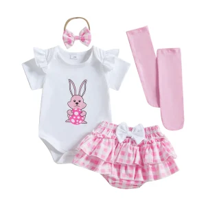Tenue de Pâques pour bébé fille 018 mois ensemble 4 pièces coton printemps confort style accessoires inclus Tenue de Pâques pour bébé fille 018 mois ensemble 4 pièces coton printemps confort style accessoires inclus