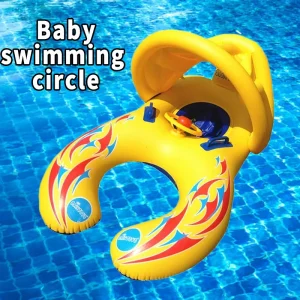 Cercle de baignade gonflable pour bébé flotteur de plage jouet aquatique protection soleil accessoire bébé 03 ans jaune vif