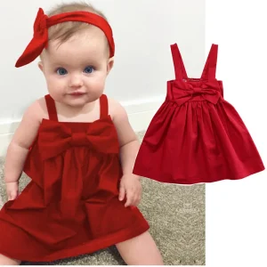 Robe d&rsquo;été sans manches pour bébé fille 036 mois nœud mignon dos nu robe princesse rouge uni