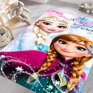 Tapis princesse Frozen Elsa Anna personnages enfants chambre déco salle jeu usage intérieur antidérapant doux matériau polyester moderne design cartoon enfant fille cadeau déco chambre