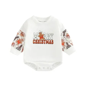 Rompers de Noël pour bébés body en coton motifs festifs manches longues fermeture à glissants cadeau de fête vêtement hiver bébé