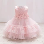 Robe princesse pour enfants fêtes anniversaire baptême robe tulle dentelle pastel rose fille occasion spéciale