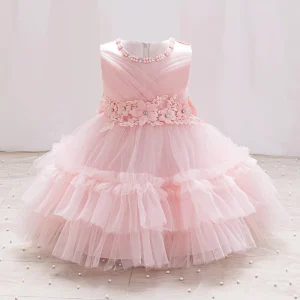 Robe princesse pour enfants fêtes anniversaire baptême robe tulle dentelle pastel rose fille occasion spéciale Robe princesse pour enfants fêtes anniversaire baptême robe tulle dentelle pastel rose fille occasion spéciale