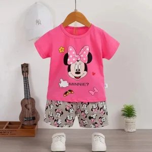 Ensemble vêtements bébé fille Minnie Mouse coton doux tshirt court et short 0 à 3 ans style ludique confort garantie