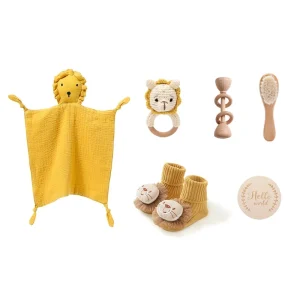 Coffret cadeau bébé sans BPA ensemble bain hochet lion anneau dentition brosse en laine couverture jaune accessoires bébé coffret anniversaire personnalisable Coffret cadeau bébé sans BPA ensemble bain hochet lion anneau dentition brosse en laine couverture jaune accessoires bébé coffret anniversaire personnalisable