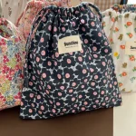 Sac à cordon coton portable organizer floral pour vêtements bébé accessoires mode écofriendly handmade