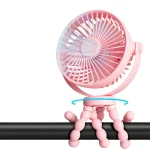 Ventilateur portable pour bébé mini ventilateur portable 360° rotatif support flexible en octopus ventilation naturelle couleur rose compact et léger