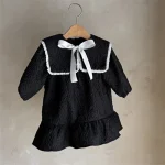 Robe princesse noire pour bébé fille 03 ans manches longues style marin col rond satin bow soirée élégante qualité supérieure