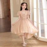 Robe princesse paillettes filles style mignon coton maille longueur genou manches bouffantes sirène Vcou crianças dress