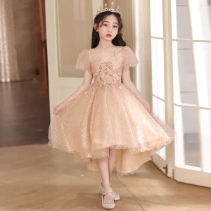 Robe princesse paillettes filles style mignon coton maille longueur genou manches bouffantes sirène Vcou crianças dress Robe princesse paillettes filles style mignon coton maille longueur genou manches bouffantes sirène Vcou crianças dress