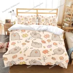 Housse de couette taie d&rsquo;oreiller ensemble literie animaux enfants chat Pusheen design enfant chambre décoration simple doux