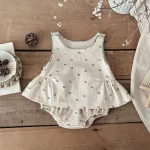 Ensemble de tenue pour bébé fille 01 ans imprimé floral haut sans manches à volants et bloomers vêtements d&rsquo;été en coton beige