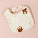 Bavoir en coton en forme de U pour bébé protection contre la salive pressions ajustables motifs ours doux pour la peau idéal pour les nouveaunés et bébés en bas âge