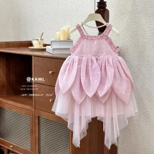 Robe princesse fille été 2025 robe fleurs bretelles robe féerique occasion spéciale 46 ans polyester doux silhouette Aline sans manches Robe princesse fille été 2025 robe fleurs bretelles robe féerique occasion spéciale 46 ans polyester doux silhouette Aline sans manches