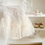 Robe princesse élégante fibertulle bébé fille 6 mois 3 ans vêtement été romper headwear patchwork